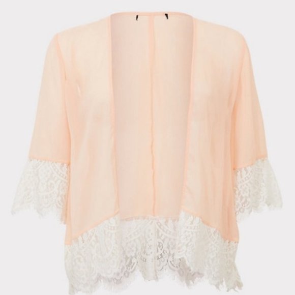 Torrid Peach Mimosa Light Sheer Chiffon Kimono 3/4 - Picture 5 of 15